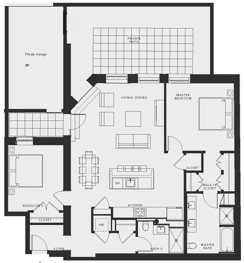 Floor plan for 2 beds, 2 baths, 1335 sqft
